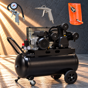 Kompresor tłokowy olejowy 100 l – 400 V, 3 kW, 10 bar, trzytłokowy, wydajność 506 l/min