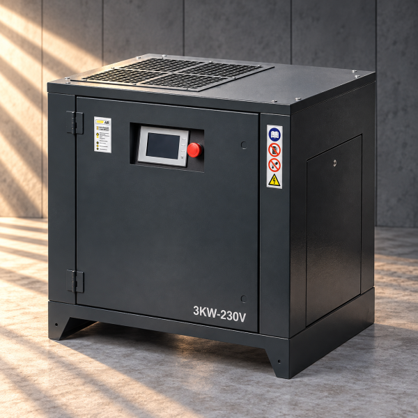Kompresor śrubowy energooszczędny 3 kW – 230 V, 10 bar, automatyczny start

